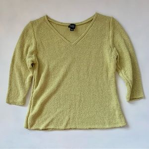 Eileen Fisher Green Silk Knit V-Neck Sweater 3/4 Sleeves size XL